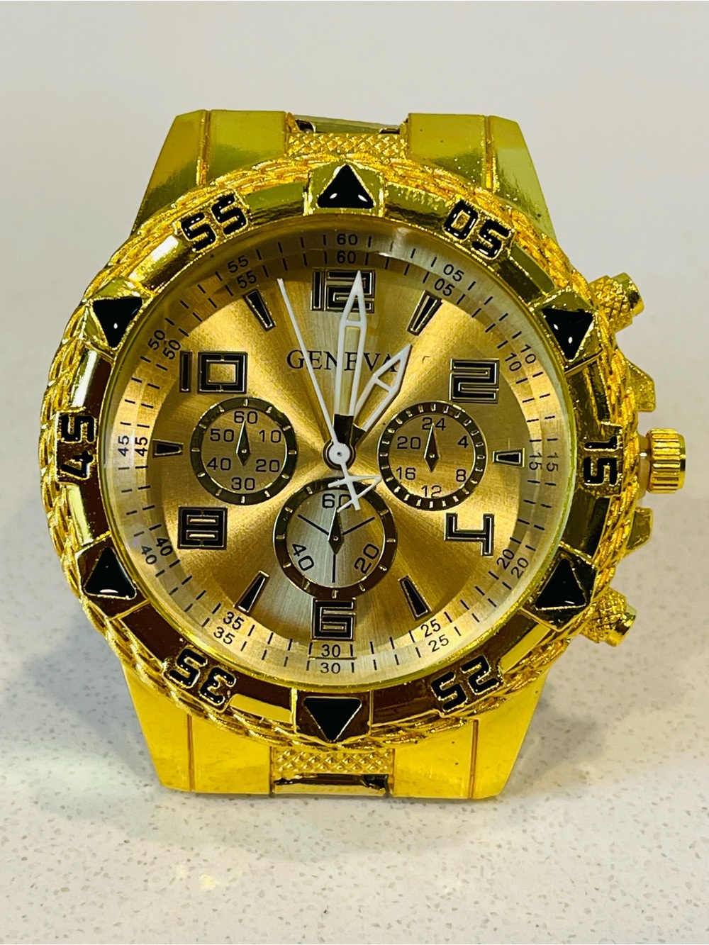 Geneva Gold and Black Sporty Chronograph Style Watch